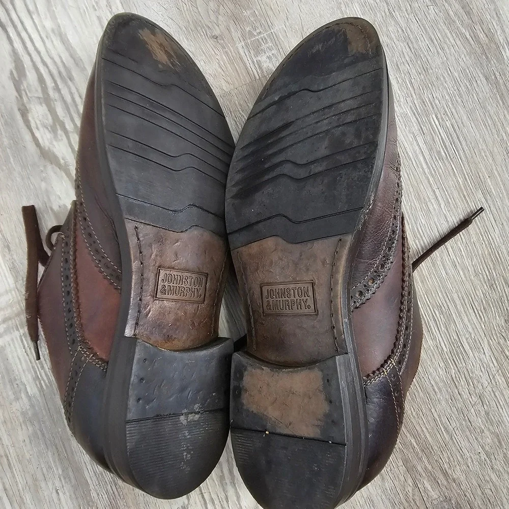 Johnston & Murphy Mens Brown Leather Wingtip Brogue Oxford Dress‎ Shoes Two Tone